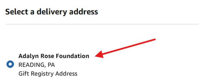 Amazon checkout showing delivery address to ARF